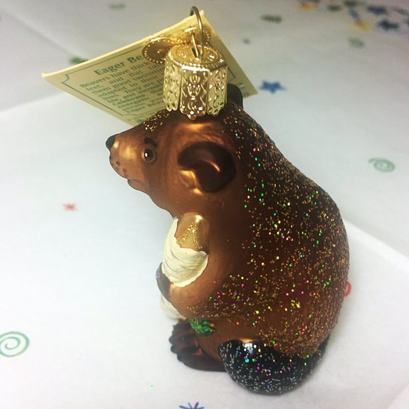 90s but NWT BLOWN GLASS Old World Christmas BEAVER Tree Ornament 🎄 - Picture 3 of 9